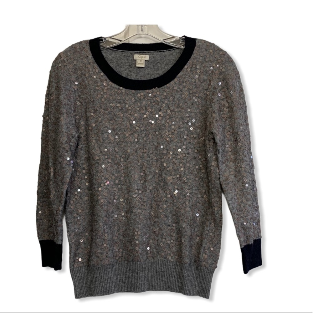 J. Crew Wool Scattered Sequin Sweater Gray - Picture 5 of 6